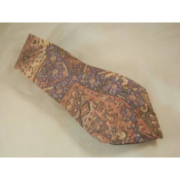 Damon Pastel Paisley Floral Vintage Silk Tie, Italian Silk Tie Light Blue, Cream - Picture 3 of 7